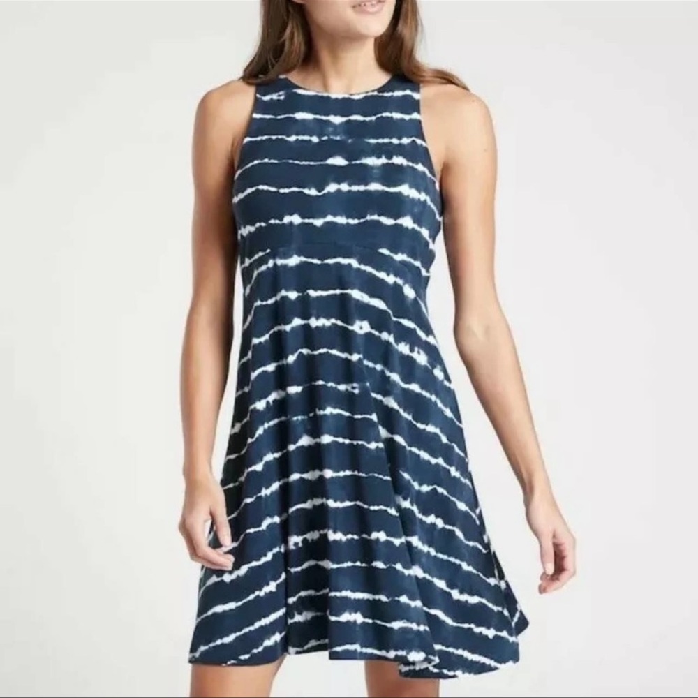 Athleta Blue and White Striped Dress